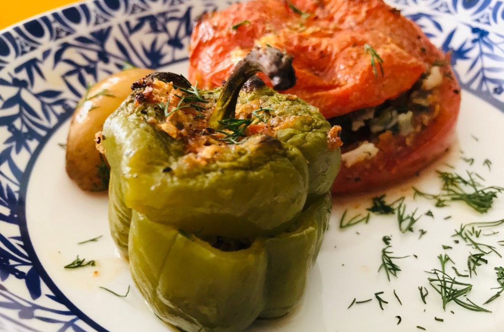 Gemista vegan – Gevulde tomaat en paprika