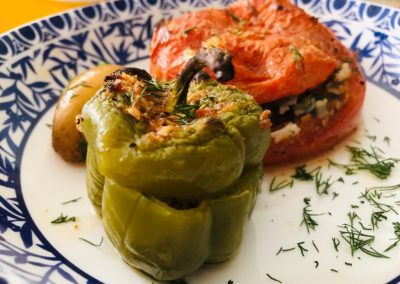 Gemista vegan – Gevulde tomaat en paprika